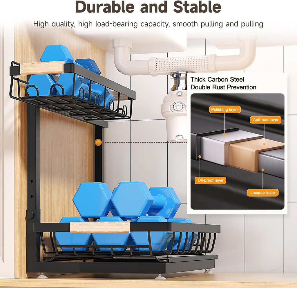 2-Pack 2-Tier Height Adjustable Under Sink Organizer & Storage