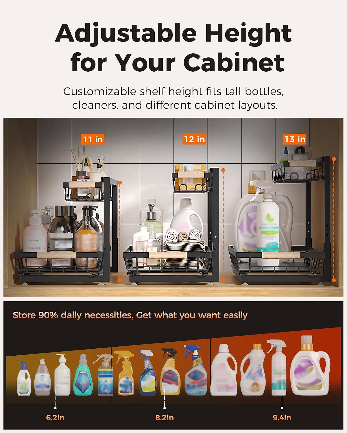 2-Pack 2-Tier Height Adjustable Under Sink Organizer & Storage